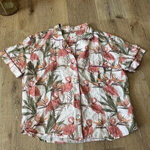The Lazy Poet women’s Flamingo print linen shirt size L